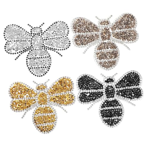 Baluue 4pcs Bienenform -form Ressensteine ​​eisen Auf Flecken Trendige Und Zuverlässige Glitzer -flecken Für Kleidungschuhe Und Taschen Schnellhitze -klebstoffanwendung Für DIY von Baluue