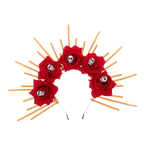 Baluue Handgefertigtes Halloween Haarband mit Totenkopf und Stacheliger Blumenkrone Realistische Rosen Gotischer Stil für Kostümpartys Bühnenauftritte und Maskeraden von Baluue