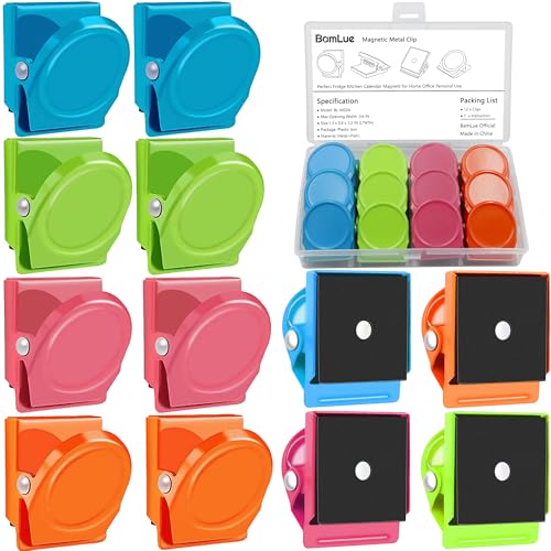 BamLue Magnetische Metall-Clips, 12 Stück, Multicolor, Metall, 1.38 inches, Modern, für Kühlschrank, Whiteboard, Wand, Kühlschrank, magnetisch, Notizzettel, Magnete, Büroklammerspender, Büroklammer von BamLue