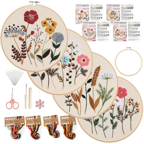 Bambebe 4 PCS Stickset für Anfänger, Blumenmuster Pflanzen Sticken Set Erwachsene, Embroidery Kit Stickgarn Set, Cross Stitch Kit, Anleitung und Werkzeuge, Kreuzstich Sets für DIY Kunst Bambebe 4 PCS Stickset für Anfänger, Blumenmuster Pflanzen Sticken Set Erwachsene, Embroidery Kit Stickgarn Set, Cross Stitch Kit, Anleitung und Werkzeuge, Kreuzstich Sets für DIY Kunst von Bambebe