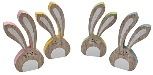 Bambelaa! Osterhase Deko Holz 4er Set Ostern Osterdeko Tisch Innen Hasen Pärchen Dekoration Osterhasen Figuren Osterdekoration Tischdeko Frühling Esstisch Osterhäschen 4 Farben (ca. 6,5 x 1,5 x 15 cm) von Bambelaa!