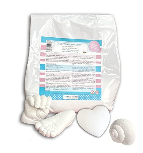 bambelina® weiße, feinste Gießmasse 1 kg, extrahart, Gips mit sehr feiner Oberfläche, härter als Alabastergips, lufttrocknend,bemalbar, Deutsches Produkt, für Skulpturen, Modellbau und Handabdrücke von bambelina