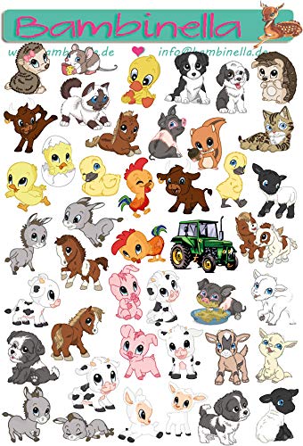 Bambinella® Stickerparade - Bauernhof Farm Bauernhoftiere - 43 Mini Sticker aus PVC-Folie nur für glatte Oberflächen von Bambinella