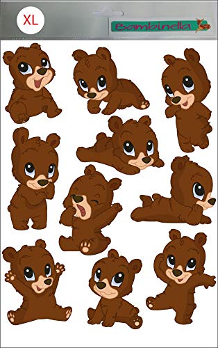 Bambinella® Stickerparade - Motiv: Bär - 10 Sticker aus PVC-Folie nur für glatte Oberflächen auf einer Fläche von 10cm x 15cm. In Schnitt sind die Motive ca. 4cm groß. von Bambinella