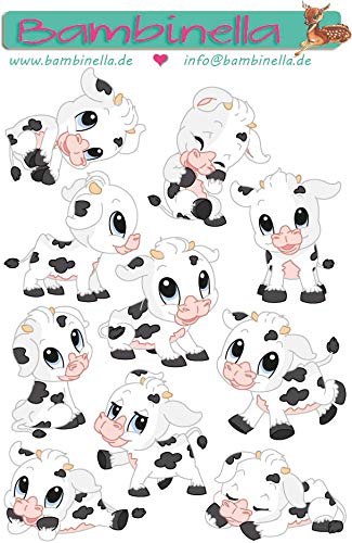 Bambinella® Stickerparade – Motiv: Kuh - 10 Sticker aus PVC-Folie nur für glatte Oberflächen auf einer Fläche von 10cm x 15cm. von Bambinella