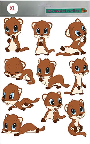 Bambinella® Stickerparade – Wiesel - 10 Sticker aus PVC-Folie nur für glatte Oberflächen. von Bambinella