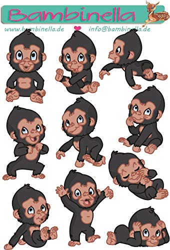 Bambinella Stickerparade – AFFE Gorilla - 10 Sticker aus PVC-Folie nur für Glatte Oberflächen. Bambinella Stickerparade – AFFE Gorilla - 10 Sticker aus PVC-Folie nur für Glatte Oberflächen. von Bambinella