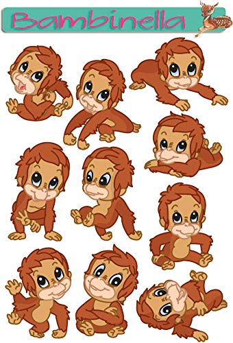 Bambinella Stickerparade – AFFE Orang Utan - 10 Sticker aus PVC-Folie nur für Glatte Oberflächen. von Bambinella