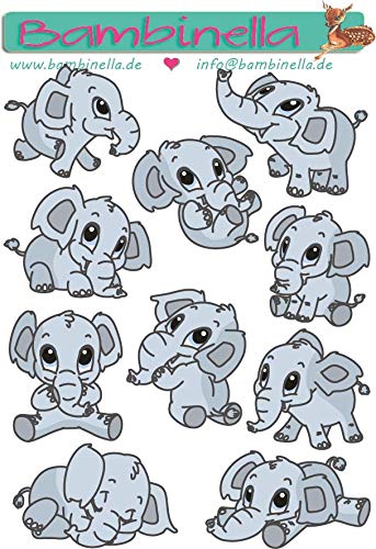 Bambinella Stickerparade – Elefant - 10 Sticker aus PVC-Folie nur für Glatte Oberflächen. von Bambinella