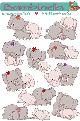 Bambinella Stickerparade – Elefant Mutter mit Kind - 10 Sticker aus PVC-Folie nur für Glatte Oberflächen. von Bambinella