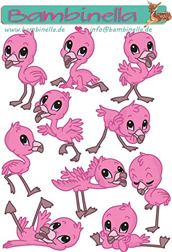 Bambinella Stickerparade – Flamingo - 10 Sticker aus PVC-Folie nur für Glatte Oberflächen. von Bambinella