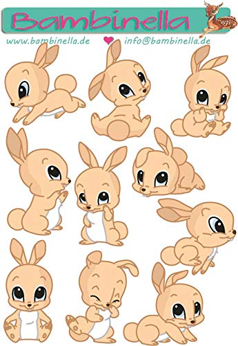 Bambinella Stickerparade – Hase Bunny - 10 Sticker aus PVC-Folie nur für Glatte Oberflächen. von Bambinella