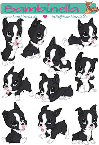 Bambinella Stickerparade – Hund Boston Terrier - 10 Sticker aus PVC-Folie nur für Glatte Oberflächen. von Bambinella