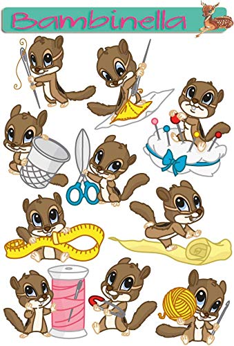 Bambinella Stickerparade – Nähendes Streifenhörnchen - 10 Sticker aus PVC-Folie nur für Glatte Oberflächen. Bambinella Stickerparade – Nähendes Streifenhörnchen - 10 Sticker aus PVC-Folie nur für Glatte Oberflächen. von Bambinella