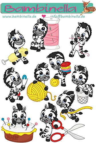 Bambinella Stickerparade – Nähendes Zebra - 10 Sticker aus PVC-Folie nur für Glatte Oberflächen. von Bambinella
