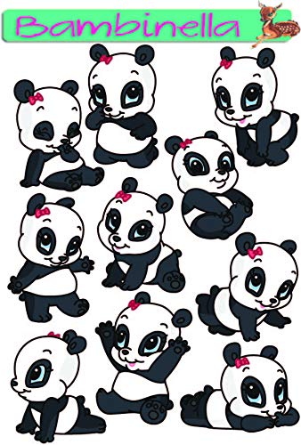 Bambinella Stickerparade – Panda Mädchen - 10 Sticker aus PVC-Folie nur für Glatte Oberflächen. von Bambinella