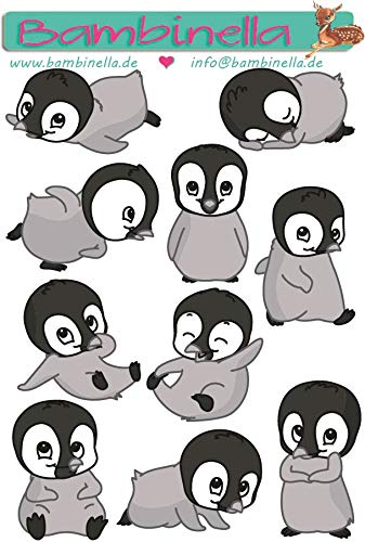 Bambinella Stickerparade – Pinguin - 10 Sticker aus PVC-Folie nur für Glatte Oberflächen. von Bambinella