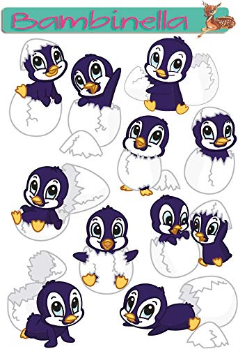 Bambinella Stickerparade – Pinguin aus dem Ei - 10 Sticker aus PVC-Folie nur für Glatte Oberflächen. von Bambinella