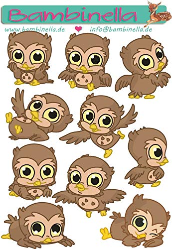 Bambinella Stickerparade – Vogel Eule - 10 Sticker aus PVC-Folie nur für Glatte Oberflächen. von Bambinella