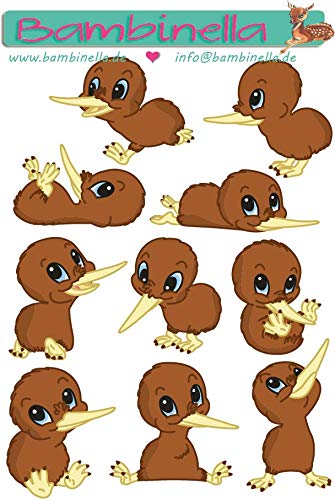 Bambinella Stickerparade – Vogel Kiwi - 10 Sticker aus PVC-Folie nur für Glatte Oberflächen. von Bambinella