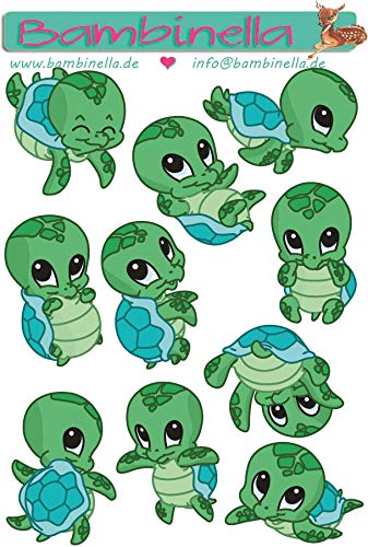 Bambinella Stickerparade – Wasserschildkröte Turtle - 10 Sticker aus PVC-Folie nur für Glatte Oberflächen. von Bambinella