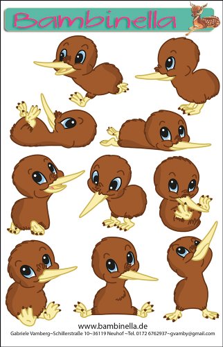 Bambinellas Stickerparade - 10 Sticker - Motiv: Kiwi von Bambinella