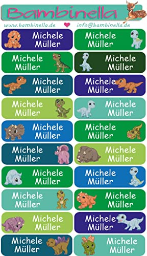 NEU: Bambinella® Namensticker personalisiert - 3 Blatt à 20 Stück = 60 Klebe-Etiketten -"Dinos" von Bambinella