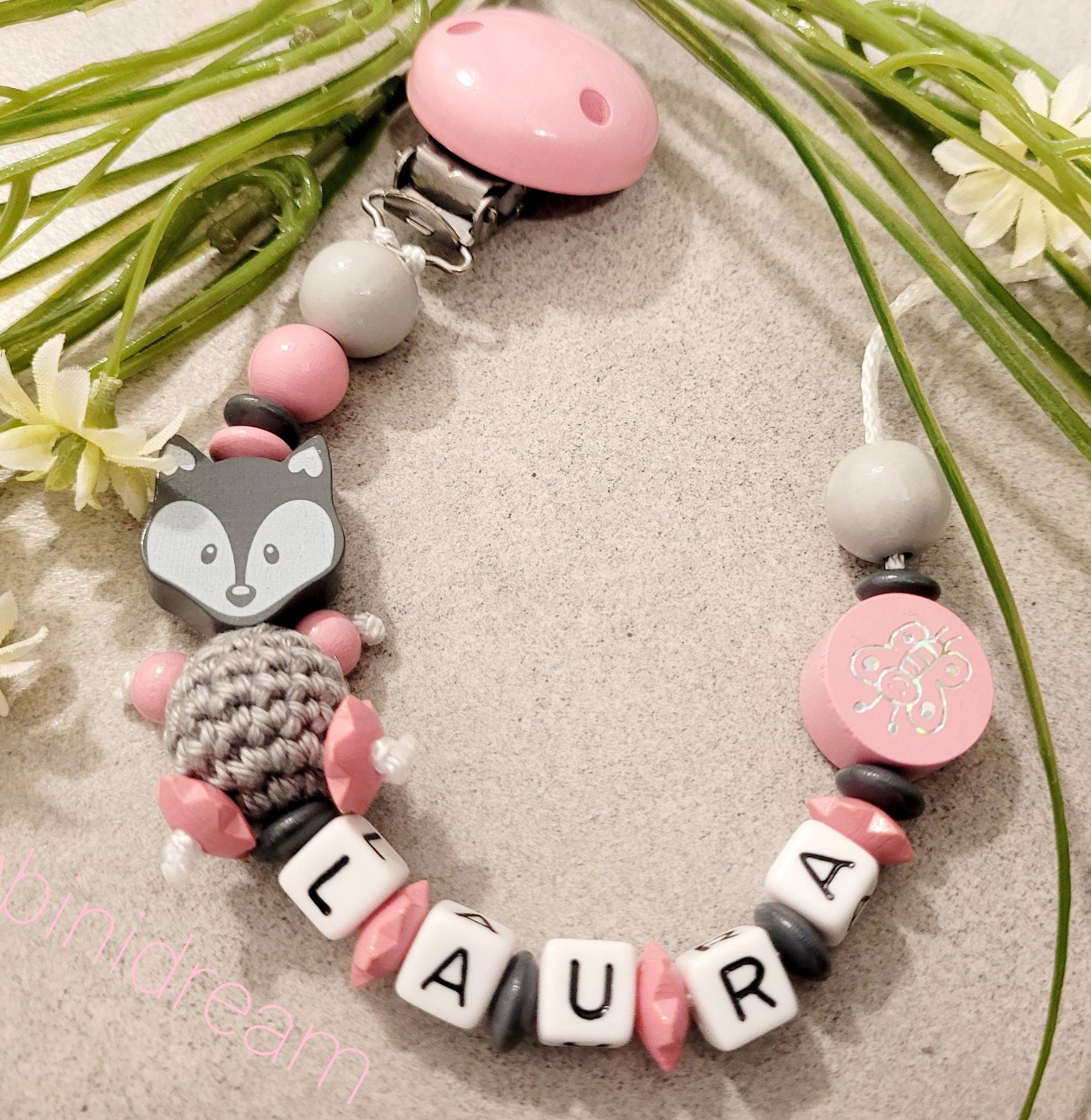 Schnullerkette Personalisiert Fuchs Rosa Grau|Baby Geschenk| Personalisiertegeschenke |Baby |Geburt Schnullerkette Personalisiert Fuchs Rosa Grau|Baby Geschenk| Personalisiertegeschenke |Baby |Geburt von Bambinidream