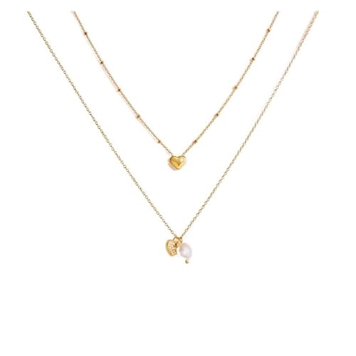 Bamboo Sea Halsketten, Danshui Pearl Love Doppelschichtige Halskette, Damenanhänger mit Schlüsselbeinkette, Halskettenschmuck Halskette für Damen Bamboo Sea Halsketten, Danshui Pearl Love Doppelschichtige Halskette, Damenanhänger mit Schlüsselbeinkette, Halskettenschmuck Halskette für Damen von Bamboo Sea