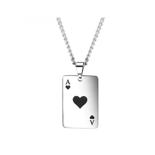 Bamboo Sea Halsketten, Edelstahl Poker Karte Ace of Spades Anhänger Kette Halskette for Frauen Männer Schmuck Hip Hop Schmuck Geschenk Halskette für Damen(Black) von Bamboo Sea