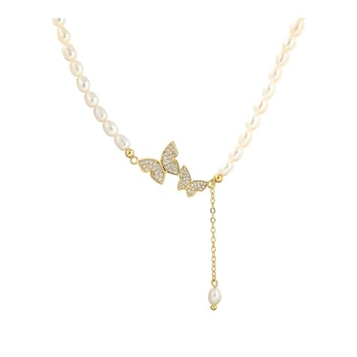 Bamboo Sea Halsketten, Elegante Süßwasserperlenkette for Damen, zierlicher Schlüsselbeinkettenschmuck Halskette für Damen von Bamboo Sea