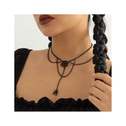 Bamboo Sea Halsketten, Halloween-Accessoires, Halloween-Coole Spinnennetz-Halskette for Frauen, Schlichte Kette mit Fransen, schwarzer Kragen Halskette für Damen Bamboo Sea Halsketten, Halloween-Accessoires, Halloween-Coole Spinnennetz-Halskette for Frauen, Schlichte Kette mit Fransen, schwarzer Kragen Halskette für Damen von Bamboo Sea