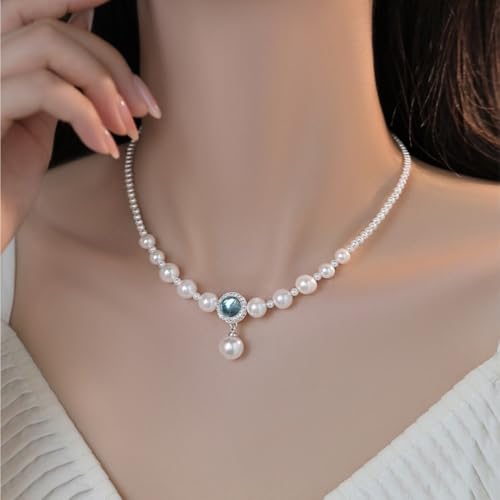 Bamboo Sea Halsketten, Halskette mit Aquamarinperlen for Damen, Schlüsselbeinkette, Schmuck for den Alltag Halskette für Damen von Bamboo Sea