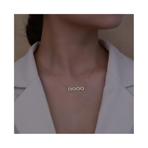 Bamboo Sea Halsketten, Halskette mit Zirkonia-Buchstabenanhänger, zierliche Kette for Damen Halskette für Damen(Gold) von Bamboo Sea