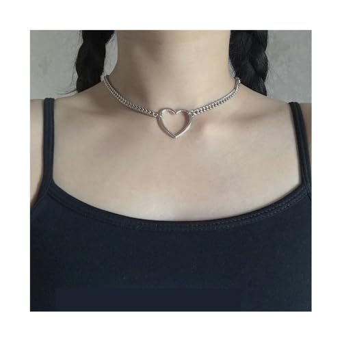 Bamboo Sea Halsketten, Metall herzförmige Halsketten Frauen Sexy Hohlschmuck Halsketten Halskette für Damen(Silver) von Bamboo Sea