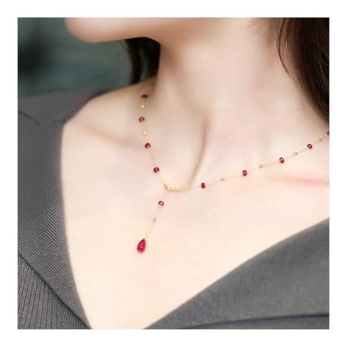 Bamboo Sea Halsketten, Quastenhalskette aus 18 Karat Gold for Damen, Schlüsselbeinkette mit Stern-Rubin-Anhänger Halskette für Damen Bamboo Sea Halsketten, Quastenhalskette aus 18 Karat Gold for Damen, Schlüsselbeinkette mit Stern-Rubin-Anhänger Halskette für Damen von Bamboo Sea