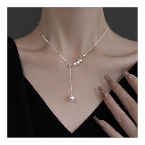 Bamboo Sea Halsketten, Quastenhalskette for Damen, Lange Schlüsselbeinkette mit Perlenanhänger Halskette für Damen von Bamboo Sea