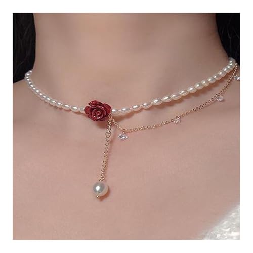 Bamboo Sea Halsketten, Rote Rosenperlen-Halskette for Frauen, Elegante Schlüsselbeinkette mit einzigartigem Design, luxuriöses minimalistisches Schmuckgeschenk for Sie Halskette für Damen Bamboo Sea Halsketten, Rote Rosenperlen-Halskette for Frauen, Elegante Schlüsselbeinkette mit einzigartigem Design, luxuriöses minimalistisches Schmuckgeschenk for Sie Halskette für Damen von Bamboo Sea