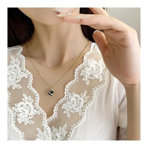 Bamboo Sea Halsketten, Smaragd-Doppelschicht-Halskette for Damen – minimalistische mehrlagige Schlüsselbeinkette, lässiger Pullover-Schmuck for den Alltag Halskette für Damen Bamboo Sea Halsketten, Smaragd-Doppelschicht-Halskette for Damen – minimalistische mehrlagige Schlüsselbeinkette, lässiger Pullover-Schmuck for den Alltag Halskette für Damen von Bamboo Sea