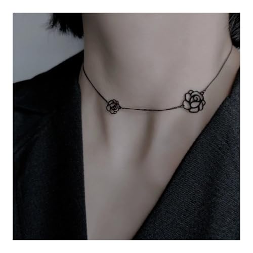 Bamboo Sea Halsketten, Vintage Kamelien-Halskette for Damen, Elegante Florale Schlüsselbeinkette, Modeschmuck-Geschenk Halskette für Damen(Black) von Bamboo Sea