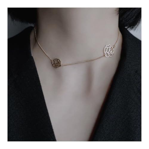 Bamboo Sea Halsketten, Vintage Kamelien-Halskette for Damen, Elegante Florale Schlüsselbeinkette, Modeschmuck-Geschenk Halskette für Damen(Gold) von Bamboo Sea