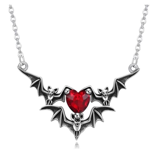 Halsketten, Halloween Fledermaus Flügel Herz Anhänger, Dämon Halskette Schlüsselbein Kette, Anhänger Halskette für Damen Halsketten, Halloween Fledermaus Flügel Herz Anhänger, Dämon Halskette Schlüsselbein Kette, Anhänger Halskette für Damen von Bamboo Sea
