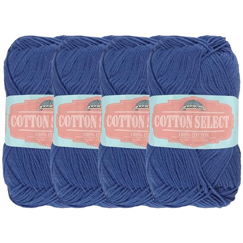 BambooMN Cotton Select Sport Weight Garn, 100% feine Baumwolle, 4 Knäuel, Farbe 208, Dynasty Blue von BambooMN