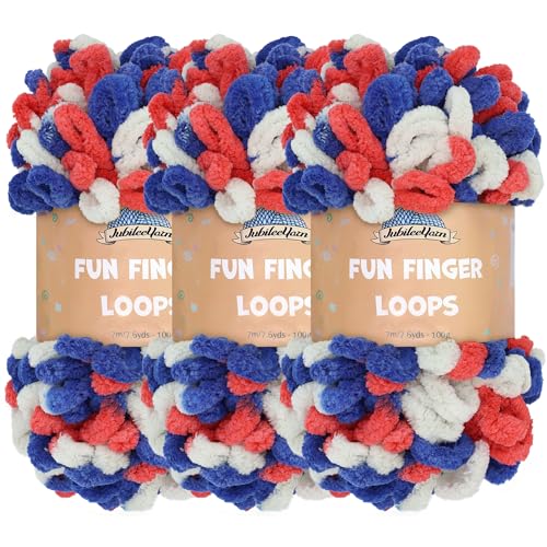 BambooMN Fun Finger Loops Garn – Team Spirit Farben – 3 Knäuel 3 Skeins rot/weiß/blau von BambooMN