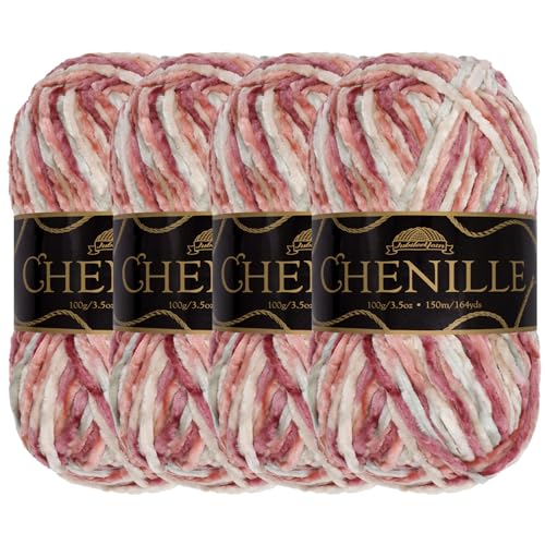 BambooMN JubileeYarn Chenille-Garn, Kammgarn, Polyester, 100 g/Knäuel, Shambala, 4 Knäuel von BambooMN