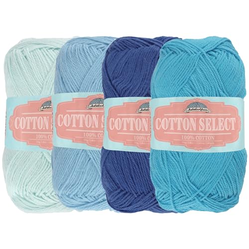 Cotton Select Sport Weight Garn, Farbpalette, 100% feine Baumwolle, Blautöne, 4 Knäuel von BambooMN