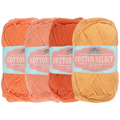 Cotton Select Sport Weight Garn, Farbpalette, 100% feine Baumwolle, Orange, 4 Knäuel von BambooMN
