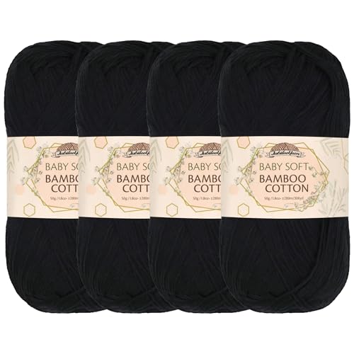 JubileeYarn Baby-Baumwollgarn, weich, 50 g/Knäuel, Mitternachtsschwarz, 4 Knäuel JubileeYarn Baby-Baumwollgarn, weich, 50 g/Knäuel, Mitternachtsschwarz, 4 Knäuel von BambooMN