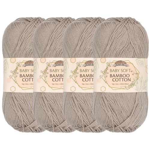 JubileeYarn Baby-Baumwollgarn, weiches Bambus-Garn, 50 g/Knäuel, Sand Cliff Brown, 4 Knäuel von BambooMN