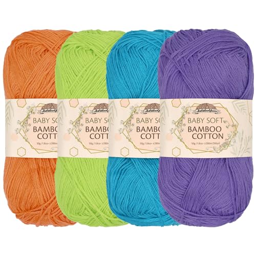 JubileeYarn Baby Soft Bambus-Baumwollgarn – 50 g/Knäuel – Schattierungen von tropischen Farben – 4 Knäuel JubileeYarn Baby Soft Bambus-Baumwollgarn – 50 g/Knäuel – Schattierungen von tropischen Farben – 4 Knäuel von BambooMN